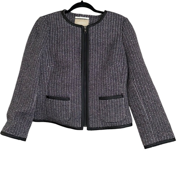 Banana Republic Black Tweed Faux Leather Trim Jacket Women’s 12 Old Money Preppy - Picture 1 of 14